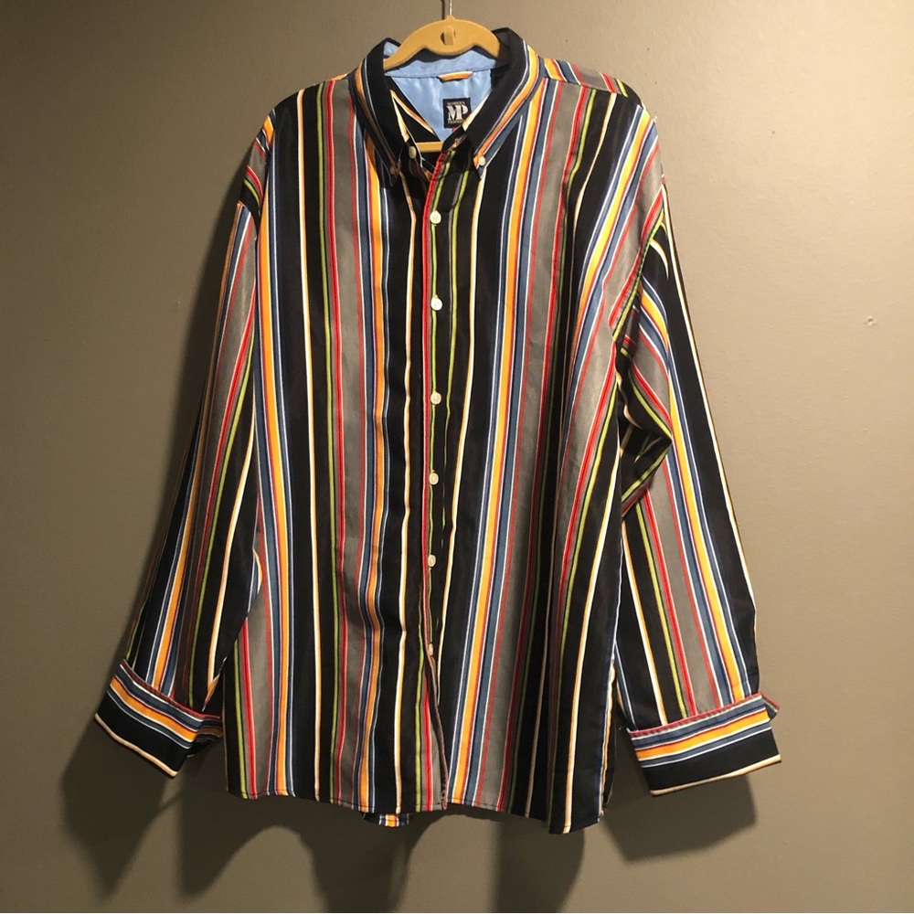 Members Property MP Multicolored Stripped Dress Shirt 2XL